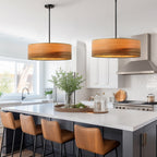 Breaux 4-flammiger Trommel-Kronleuchter aus Holzfurnier mit schwarzem Baldachin – 56 cm breit