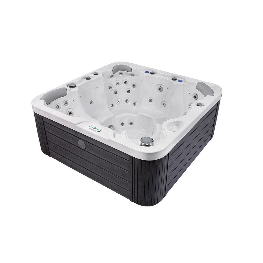 Buenospa Jersey 6-Personen-Whirlpool mit 46-Zoll-Düsen, Eisweiß, Grau mit Ozon- und LED-Beleuchtung