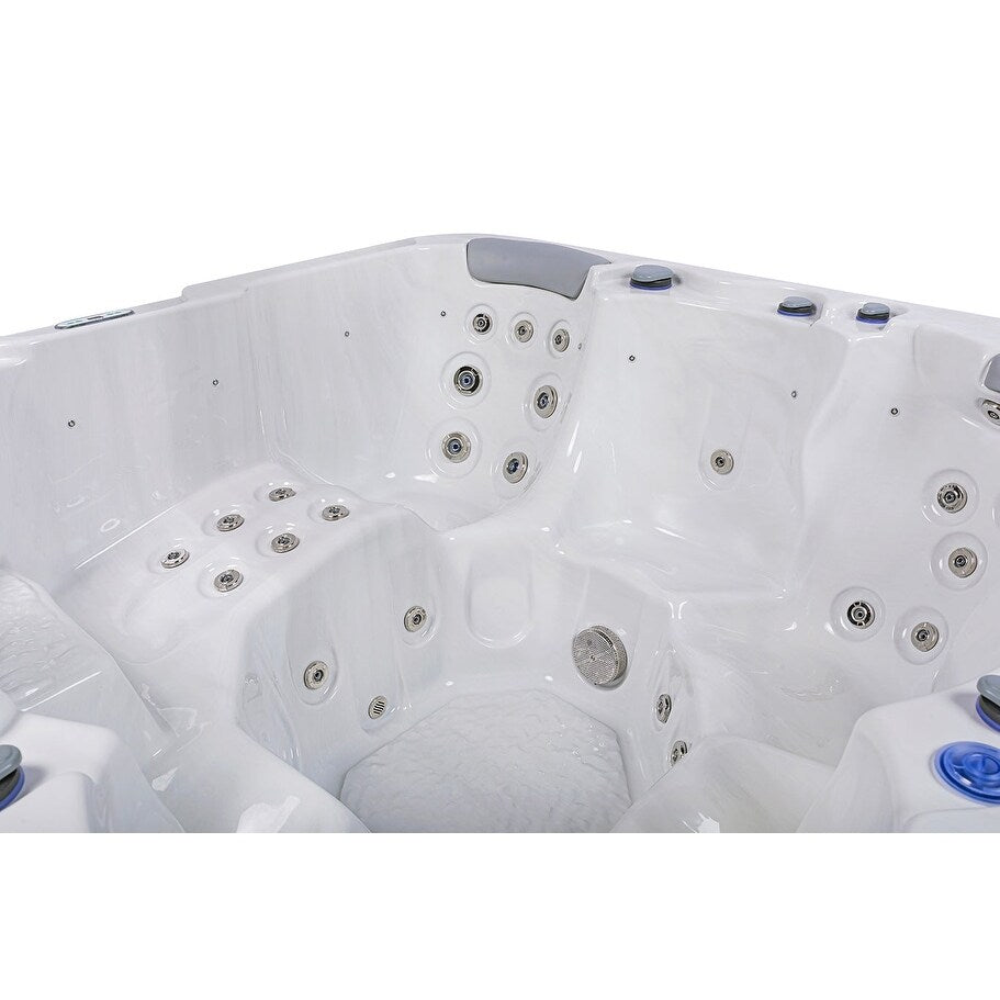 Buenospa Jersey 6-Personen-Whirlpool mit 46-Zoll-Düsen, Eisweiß, Grau mit Ozon- und LED-Beleuchtung