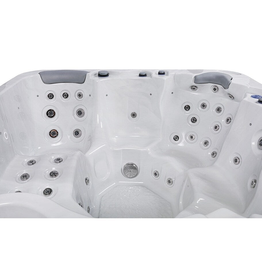 Buenospa Jersey 6-Personen-Whirlpool mit 46-Zoll-Düsen, Eisweiß, Grau mit Ozon- und LED-Beleuchtung