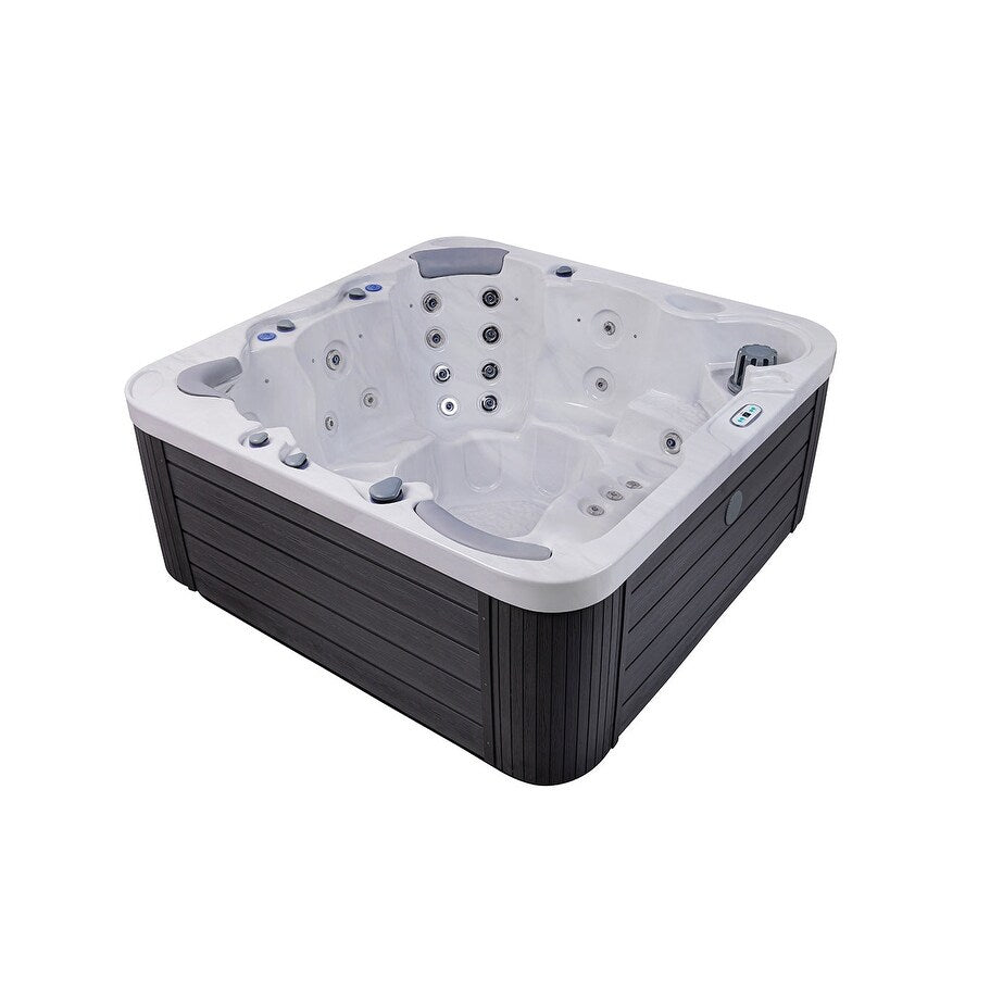 Buenospa Jersey 6-Personen-Whirlpool mit 46-Zoll-Düsen, Eisweiß, Grau mit Ozon- und LED-Beleuchtung