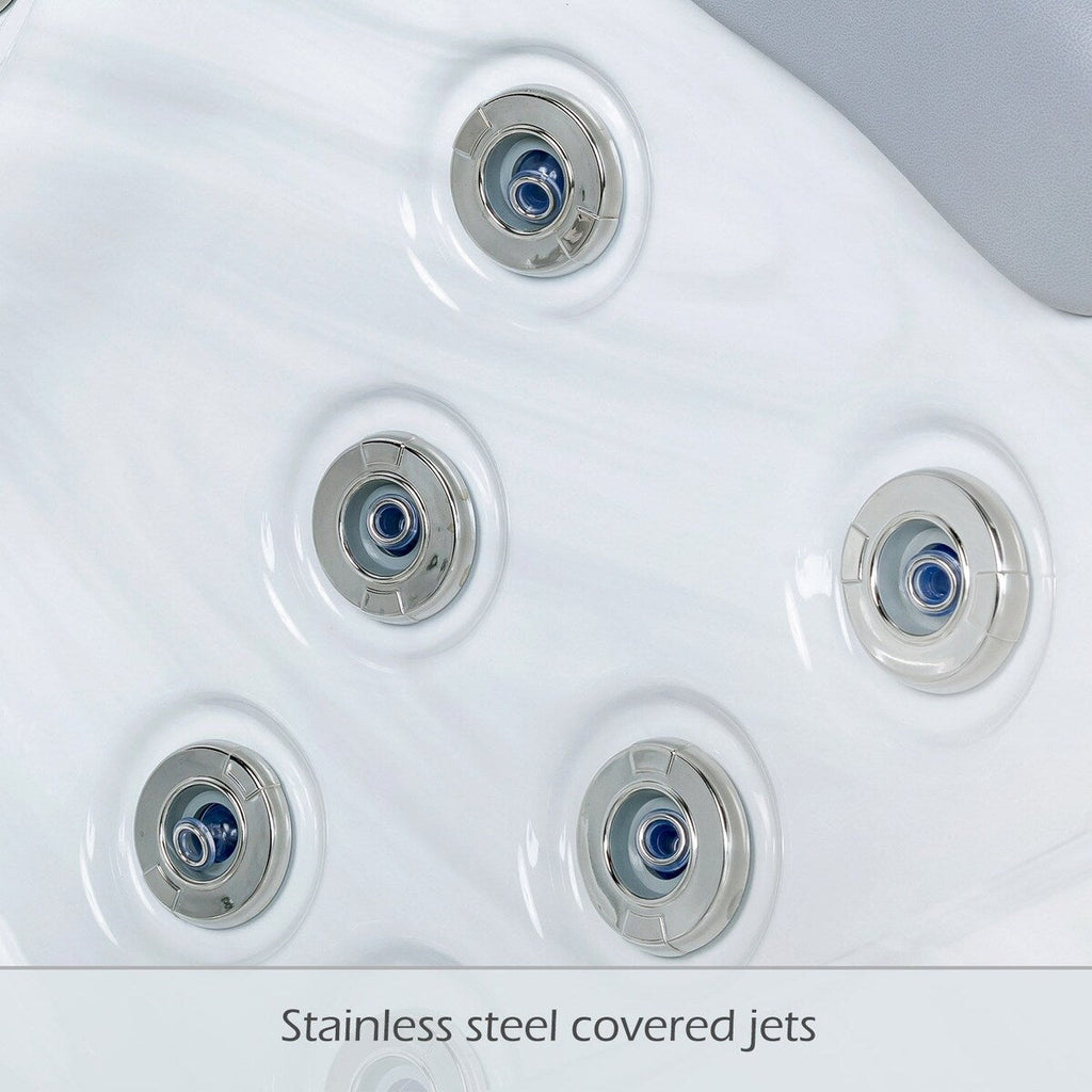 Buenospa Jersey 6-Personen-Whirlpool mit 46-Zoll-Düsen, Eisweiß, Grau mit Ozon- und LED-Beleuchtung