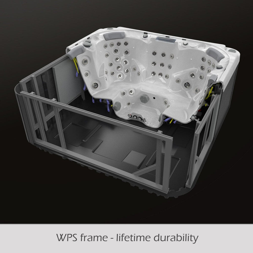 Buenospa Jersey 6-Personen-Whirlpool mit 46-Zoll-Düsen, Eisweiß, Grau mit Ozon- und LED-Beleuchtung