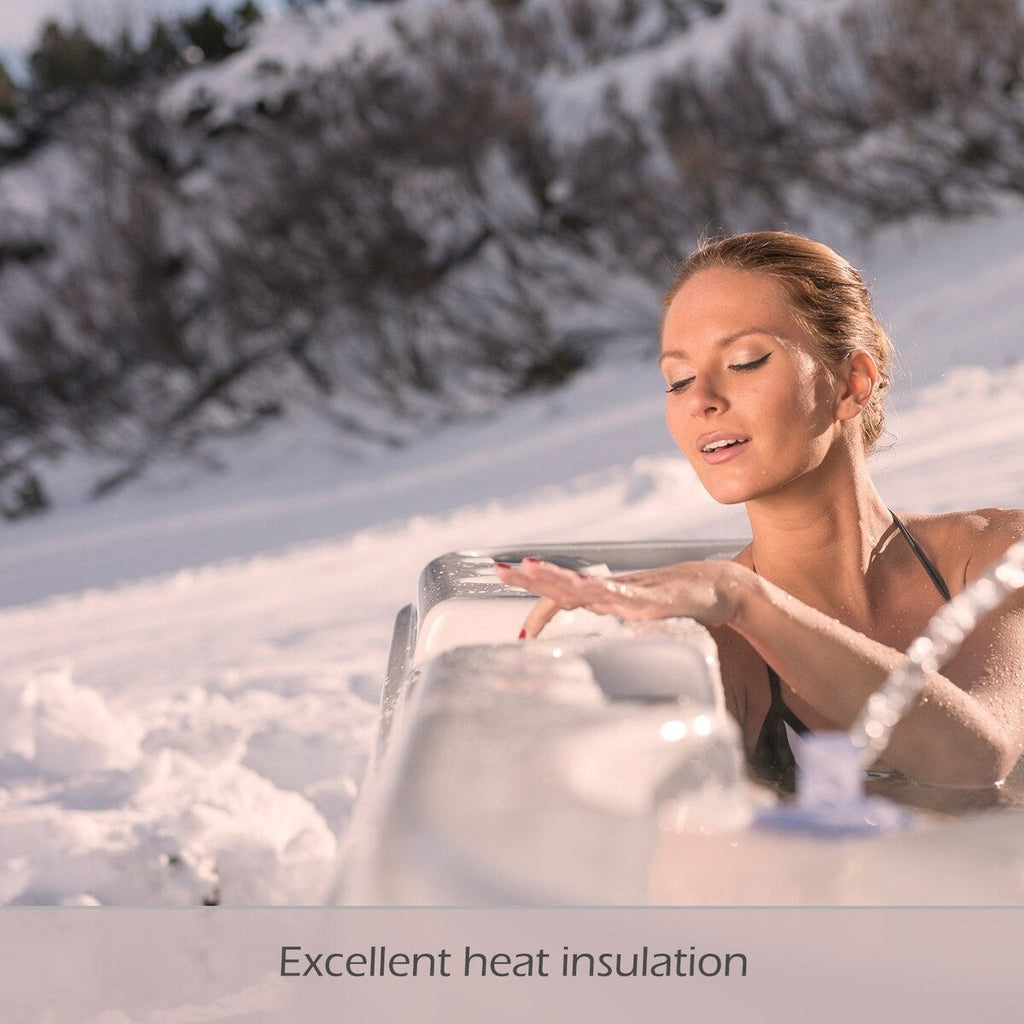 Buenospa Jersey 6-Personen-Whirlpool mit 46-Zoll-Düsen, Eisweiß, Grau mit Ozon- und LED-Beleuchtung