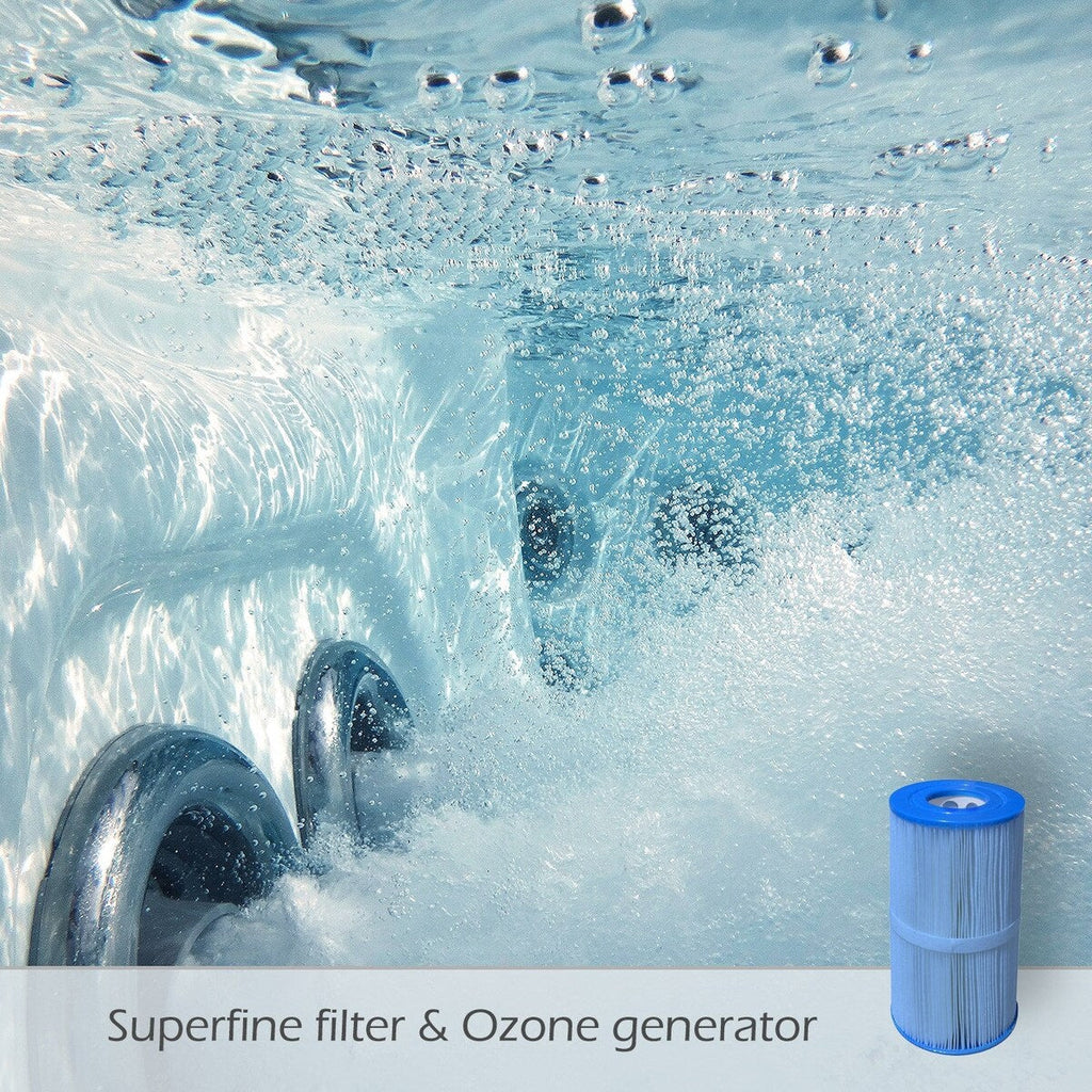 Buenospa Jersey 6-Personen-Whirlpool mit 46-Zoll-Düsen, Eisweiß, Grau mit Ozon- und LED-Beleuchtung