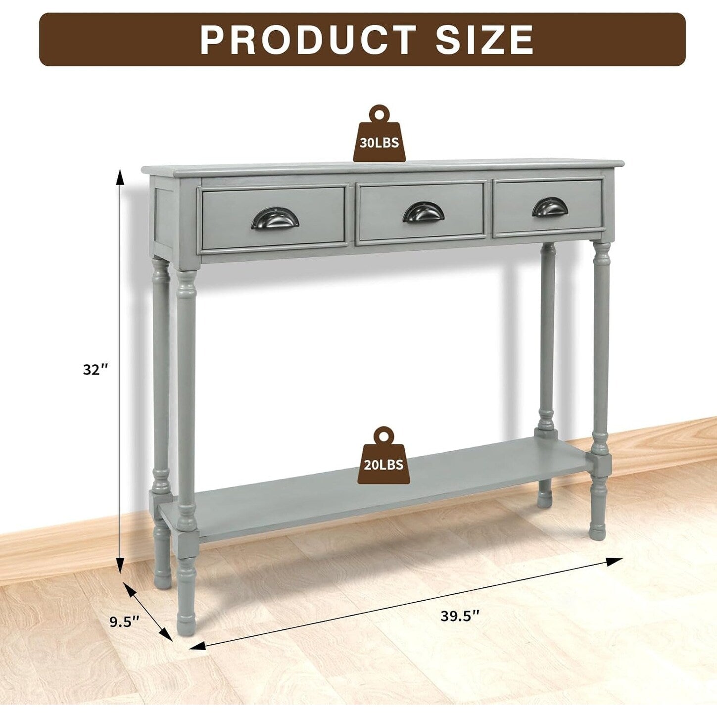 Burlington Holz-Konsolentisch mit 3 Schubladen für den Flur