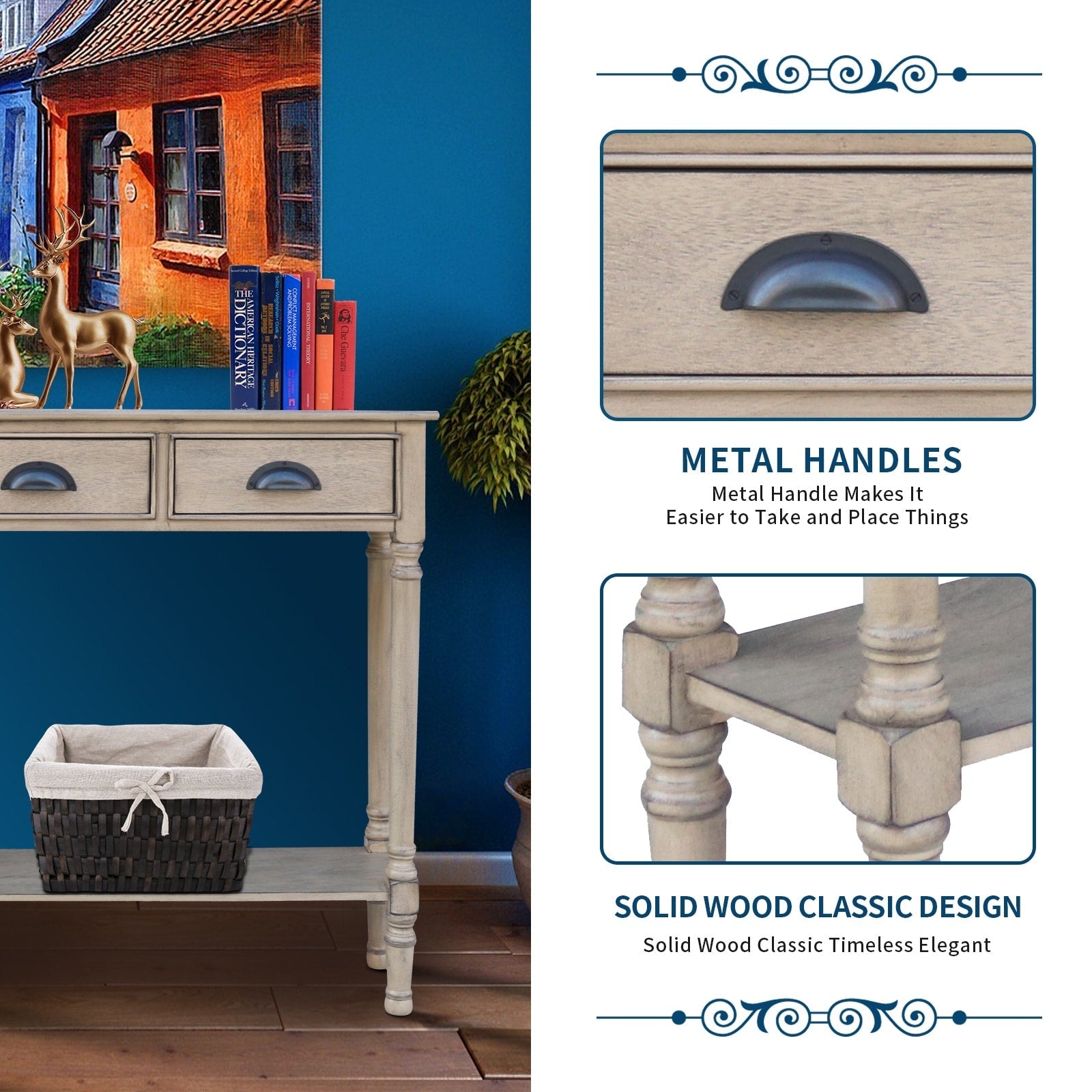 Burlington Holz-Konsolentisch mit 3 Schubladen für den Flur