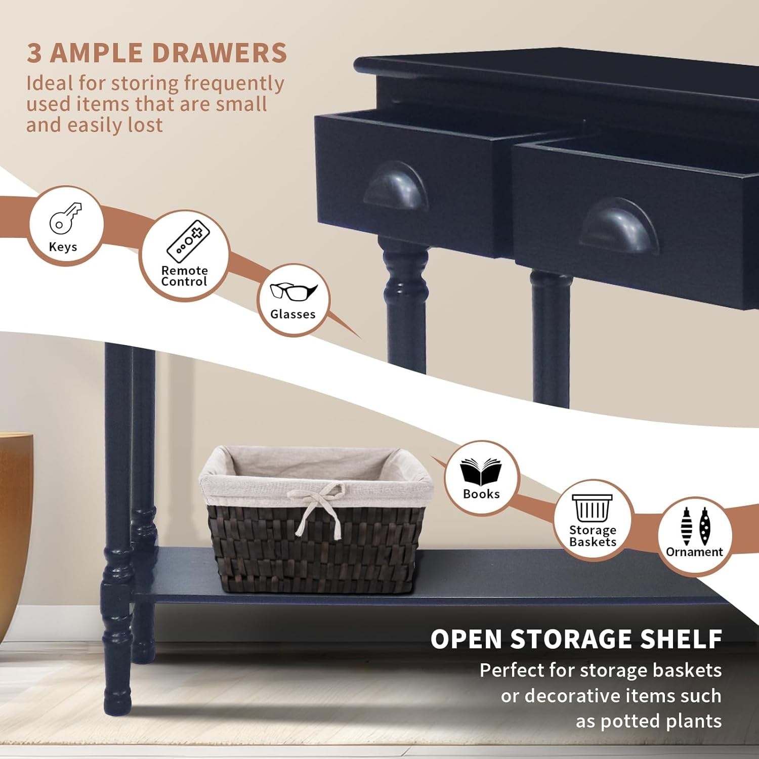 Burlington Holz-Konsolentisch mit 3 Schubladen für den Flur