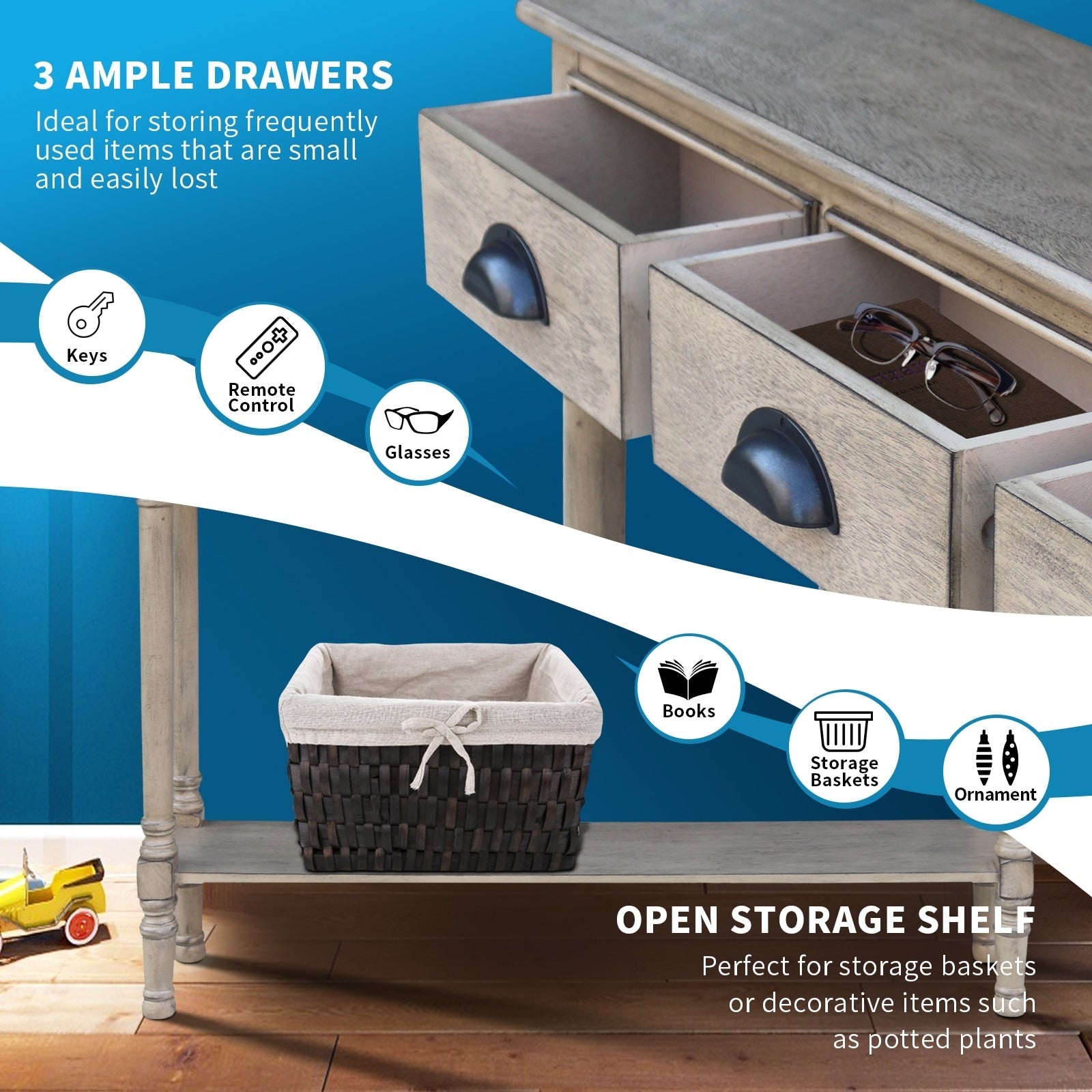 Burlington Holz-Konsolentisch mit 3 Schubladen für den Flur