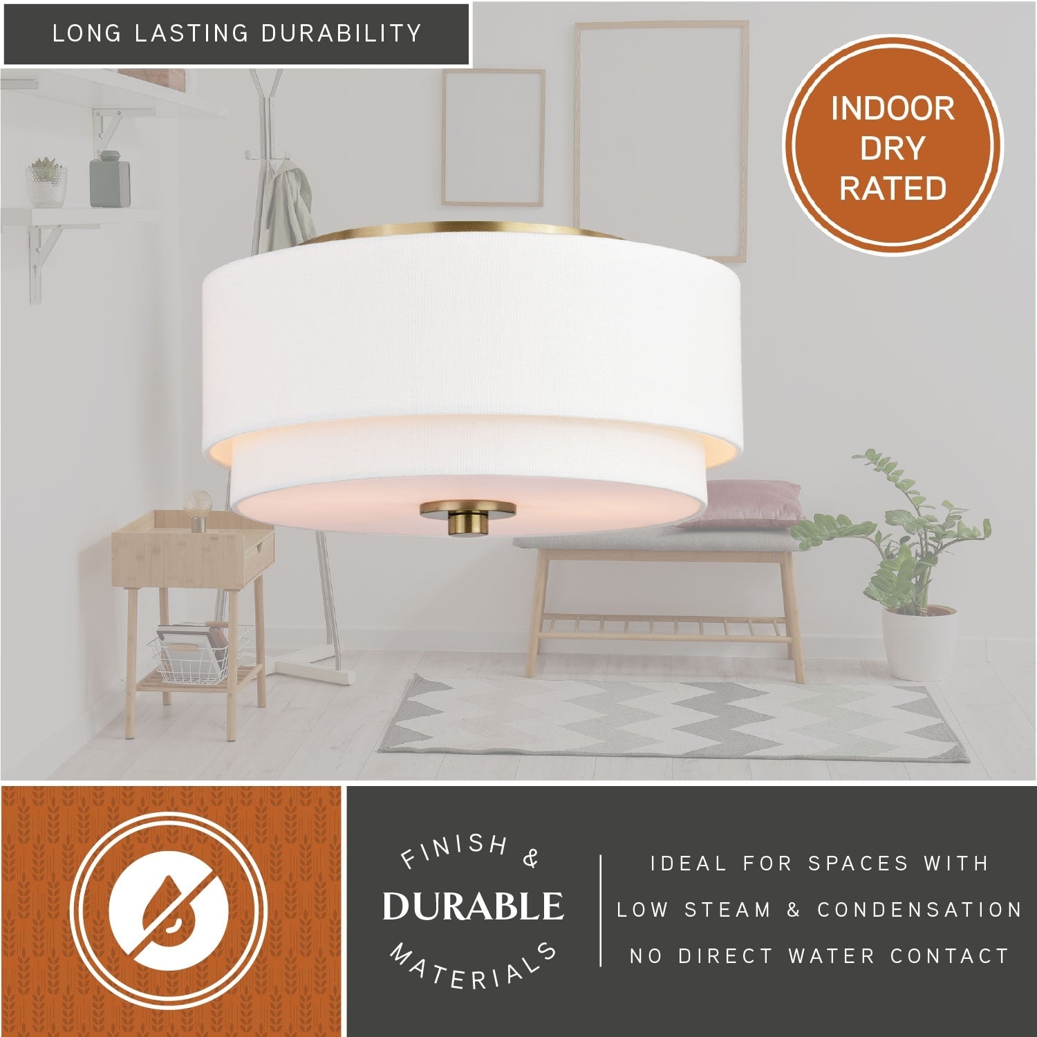 Burnaby Mid-Century Modern Deckenleuchte mit weißem Leinenschirm