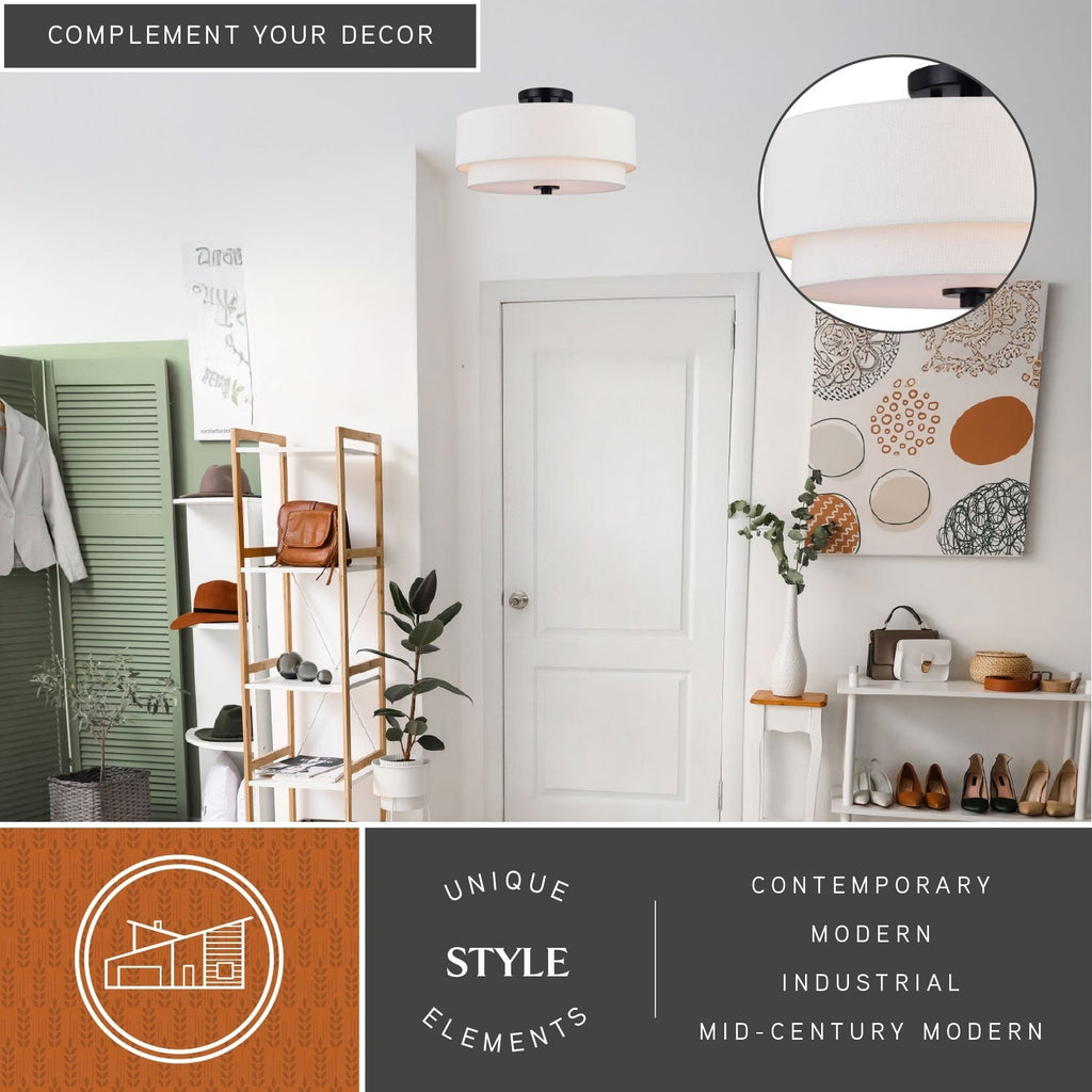 Burnaby Mid-Century Modern Deckenleuchte mit weißem Leinenschirm