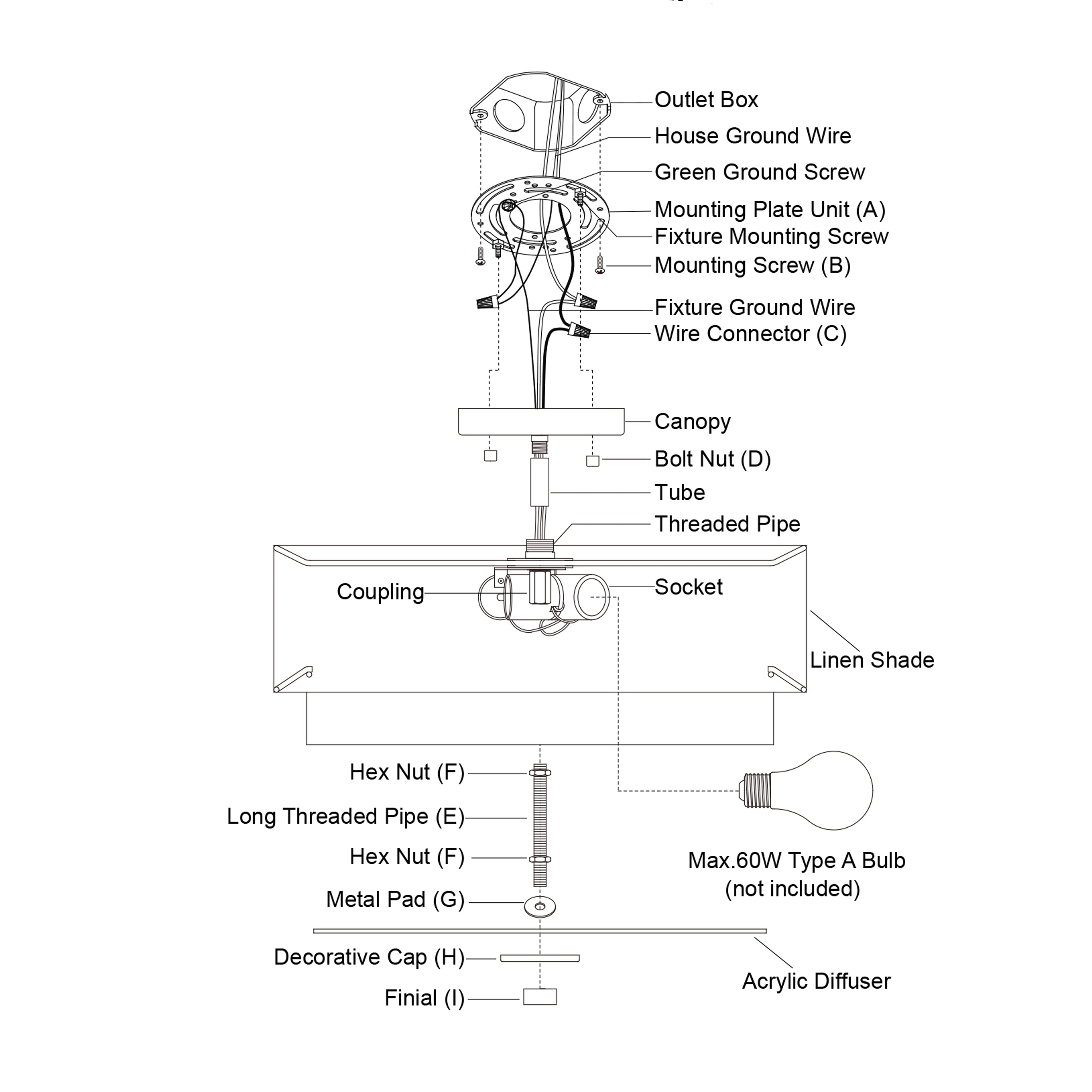 Burnaby Mid-Century Modern Deckenleuchte mit weißem Leinenschirm