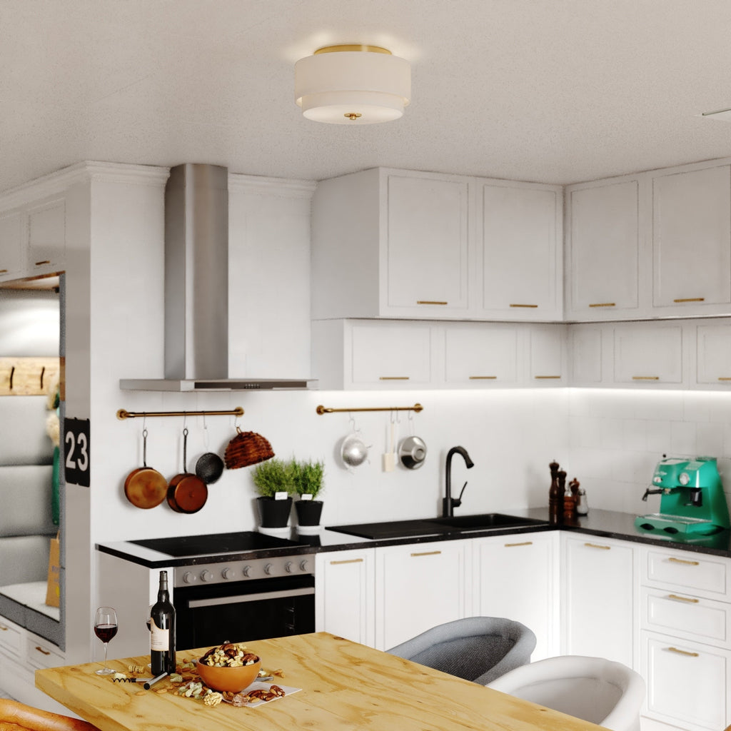 Burnaby Mid-Century Modern Deckenleuchte mit weißem Leinenschirm