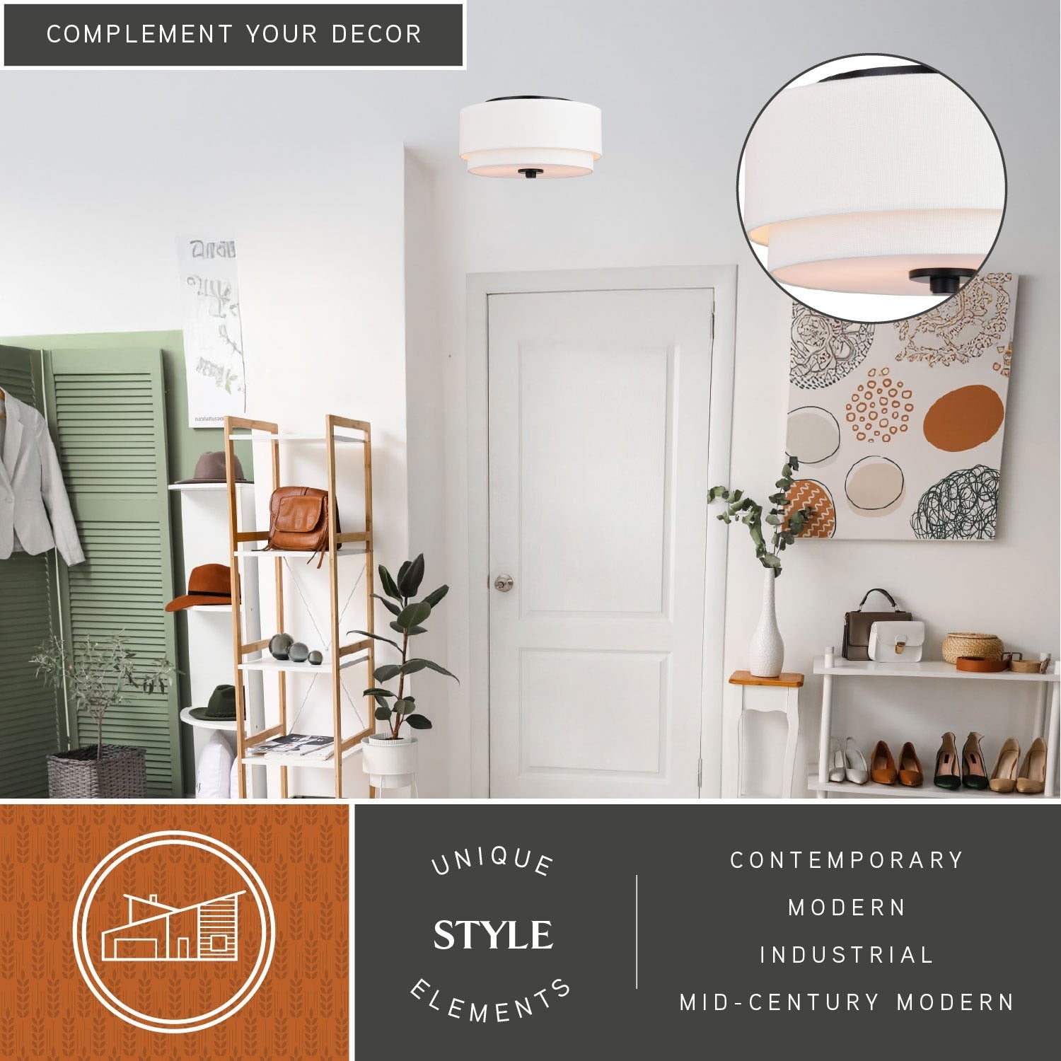 Burnaby Mid-Century Modern Deckenleuchte mit weißem Leinenschirm