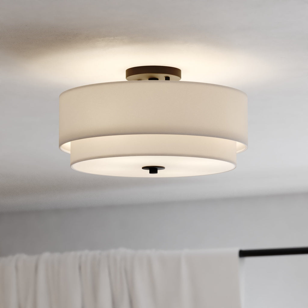 Burnaby Mid-Century Modern Deckenleuchte mit weißem Leinenschirm
