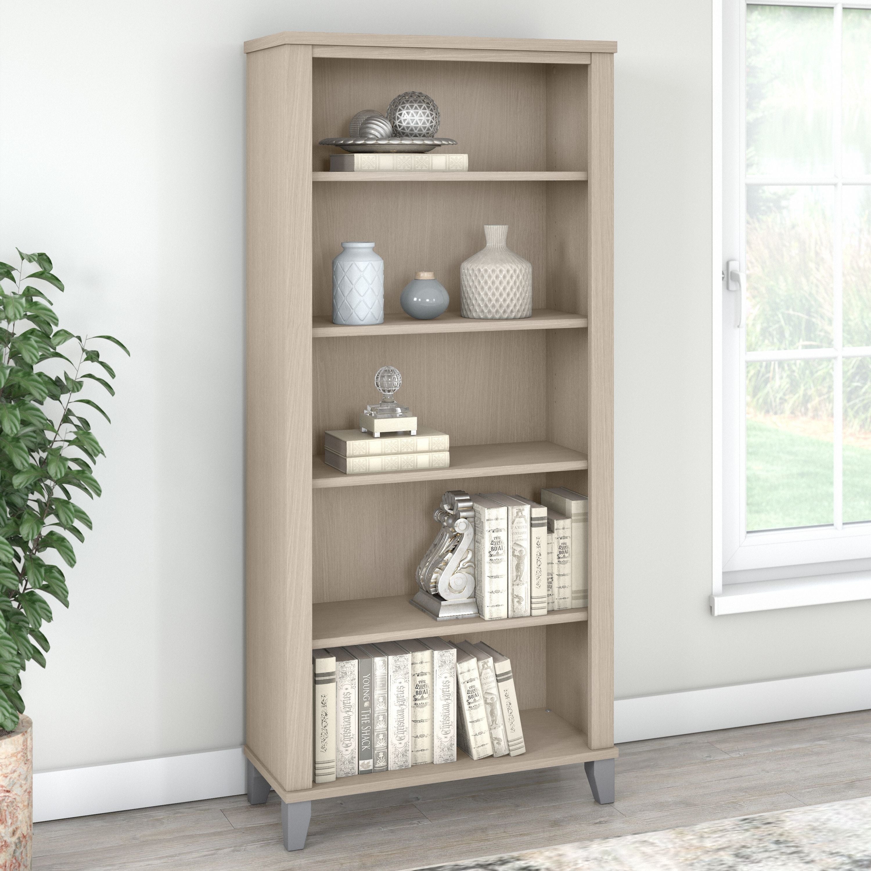 Bush Furniture Somerset Hohes Bücherregal mit 5 verstellbaren Regalböden