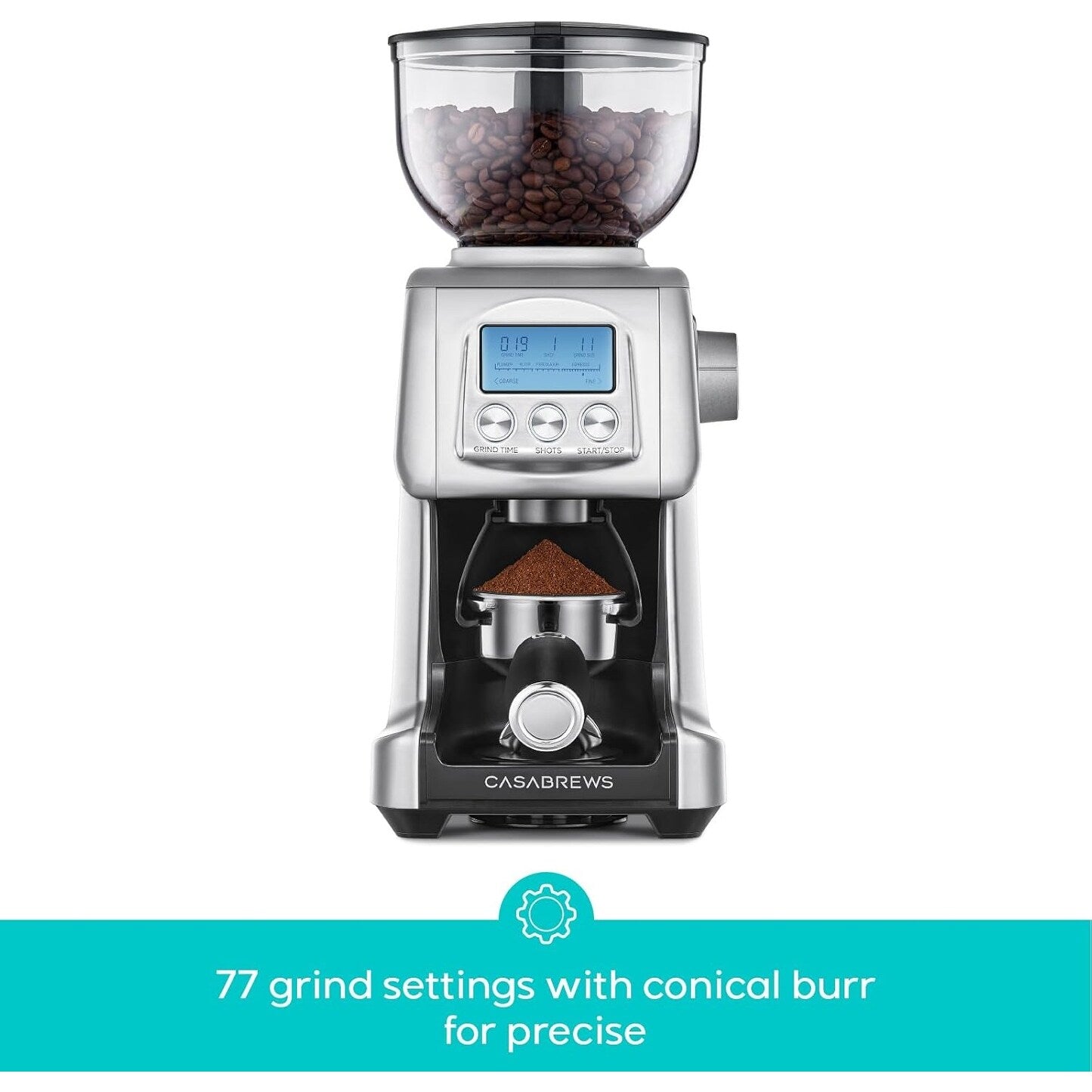 CASABREWS Tornado Elektrische Kaffeemühle mit konischem Mahlwerk, Silber - Nicht verfügbar