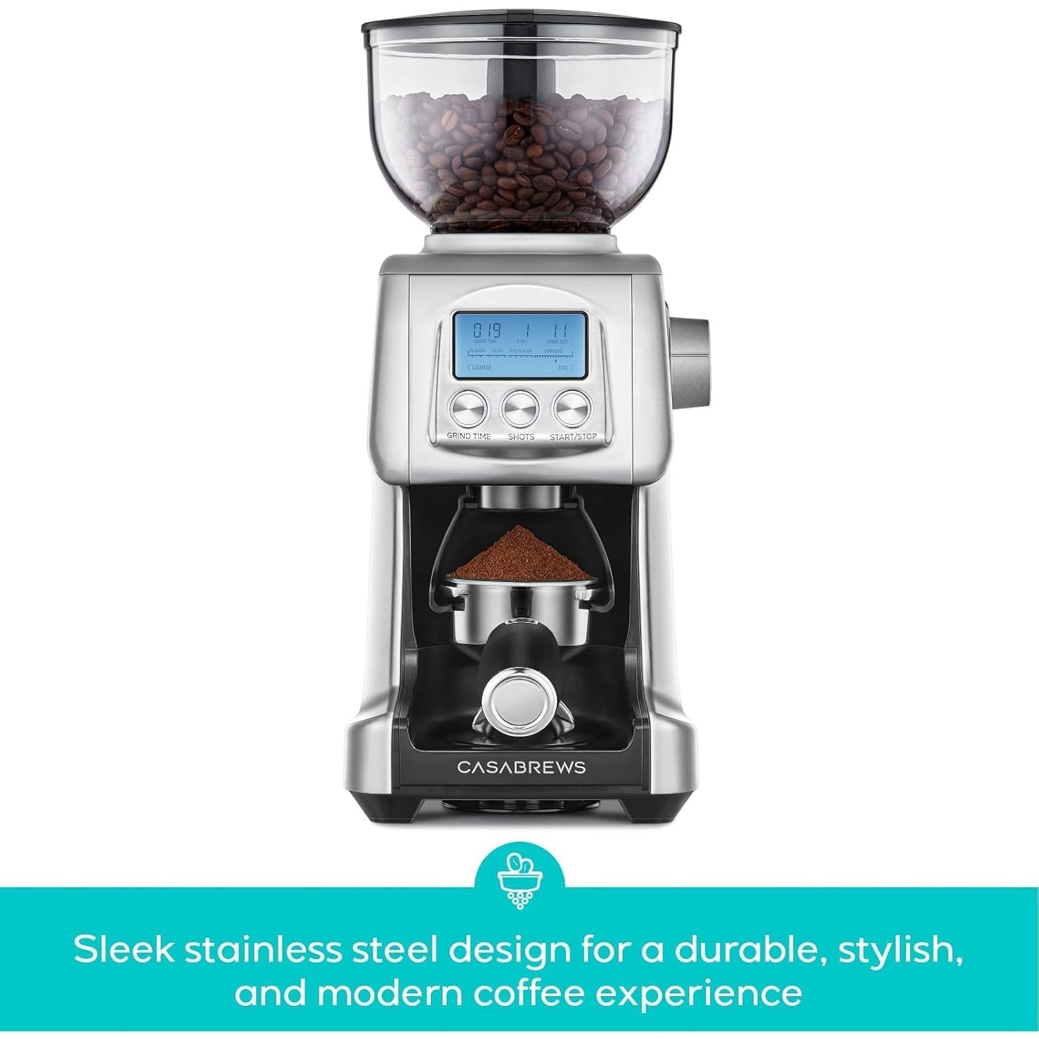 CASABREWS Tornado Elektrische Kaffeemühle mit konischem Mahlwerk, Silber - Nicht verfügbar
