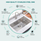 CB HOME 32'' Unterbau-Küchenspüle Gold, Einbau-Küchenspüle Schwarz/Edelstahl, Einzelbecken-Küchenspüle mit Zubehör