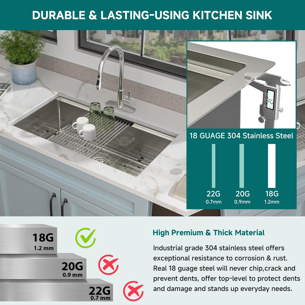 CB HOME 32'' Unterbau-Küchenspüle Gold, Einbau-Küchenspüle Schwarz/Edelstahl, Einzelbecken-Küchenspüle mit Zubehör