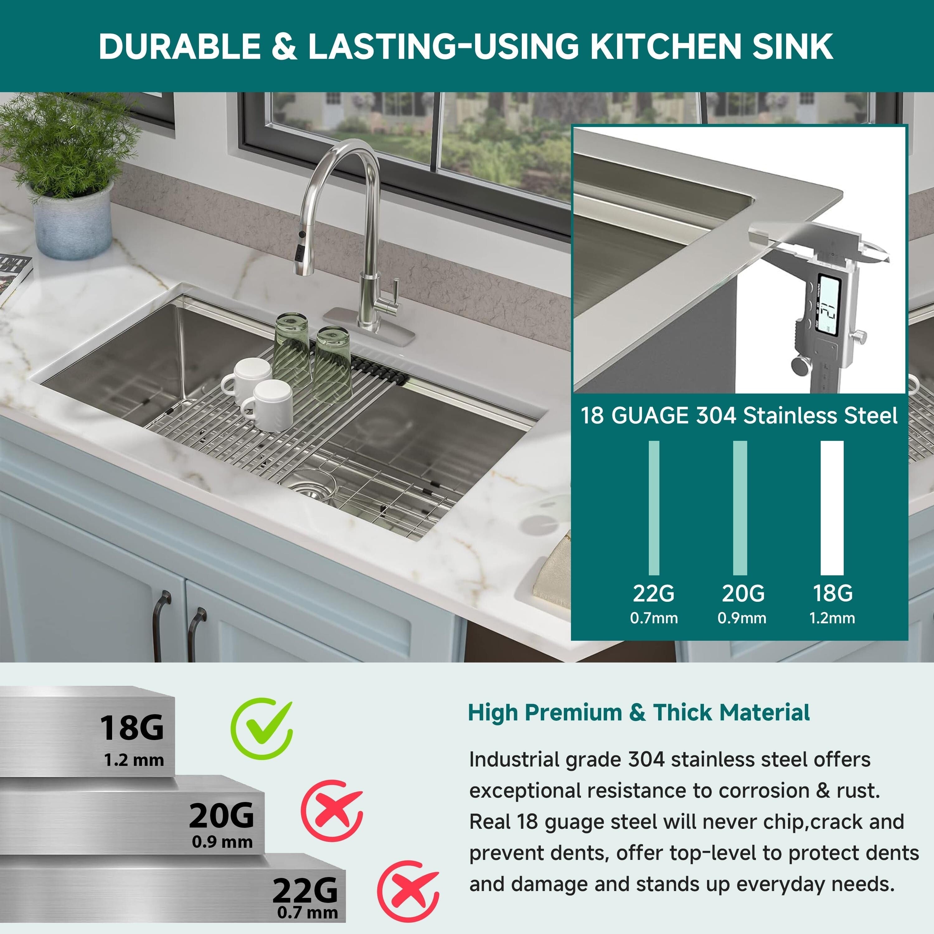 CB HOME 32'' Unterbau-Küchenspüle Gold, Einbau-Küchenspüle Schwarz/Edelstahl, Einzelbecken-Küchenspüle mit Zubehör