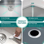 CB HOME 32'' Unterbau-Küchenspüle Gold, Einbau-Küchenspüle Schwarz/Edelstahl, Einzelbecken-Küchenspüle mit Zubehör