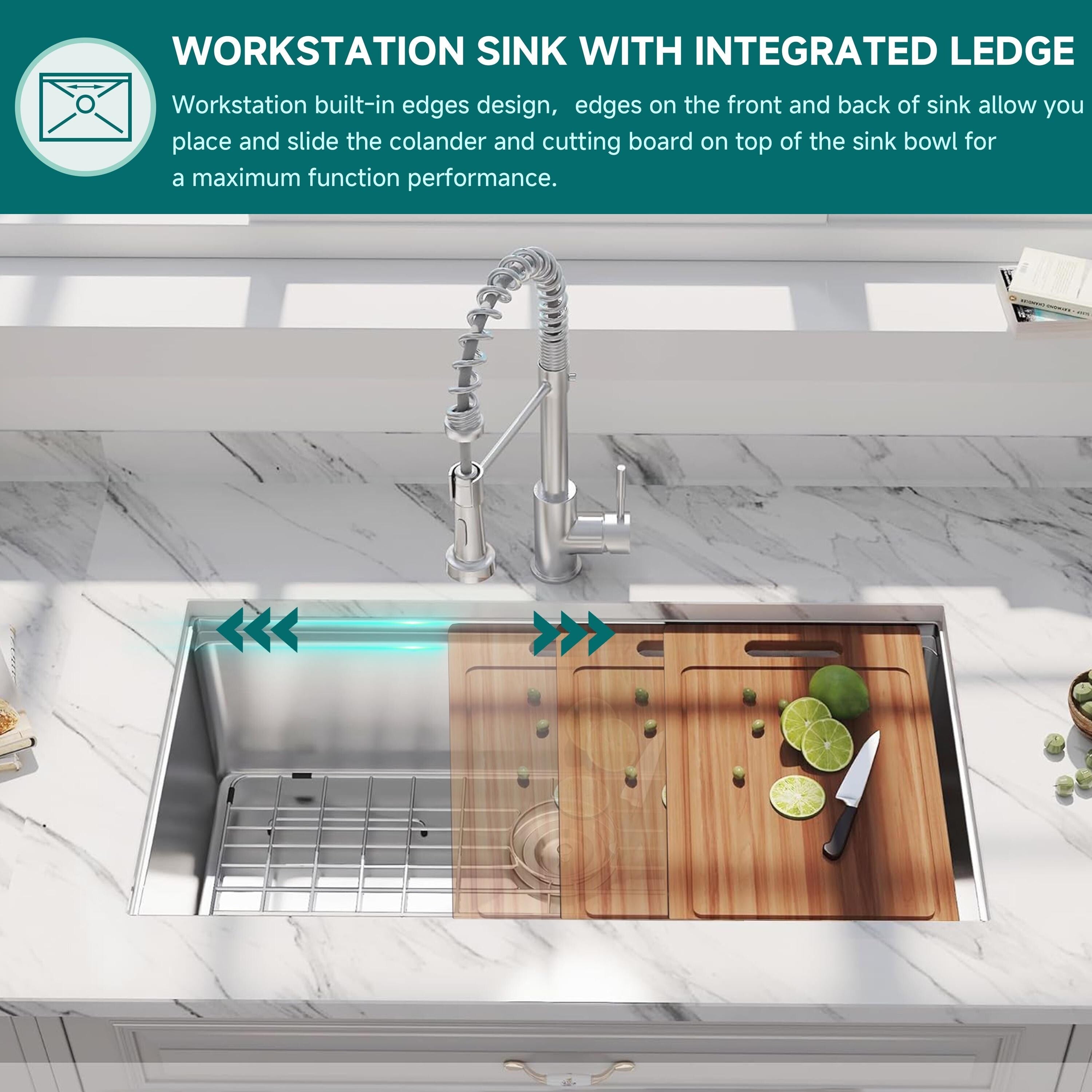 CB HOME 32'' Unterbau-Küchenspüle Gold, Einbau-Küchenspüle Schwarz/Edelstahl, Einzelbecken-Küchenspüle mit Zubehör