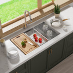 CB HOME 32'' Unterbau-Küchenspüle Gold, Einbau-Küchenspüle Schwarz/Edelstahl, Einzelbecken-Küchenspüle mit Zubehör