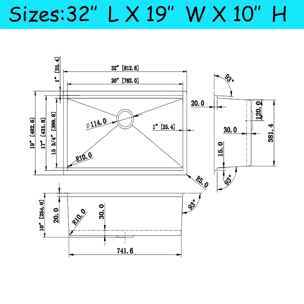 CB HOME 32'' Unterbau-Küchenspüle Gold, Einbau-Küchenspüle Schwarz/Edelstahl, Einzelbecken-Küchenspüle mit Zubehör