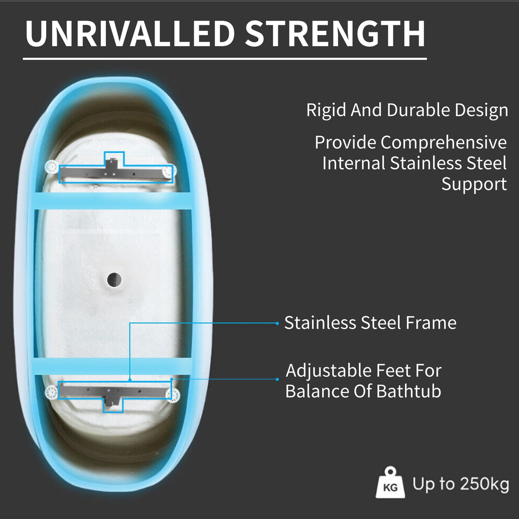 CB HOME 59''/67'' freistehende Acryl-Badewannen, einseitig wandmontiert, Überlauf links/rechts