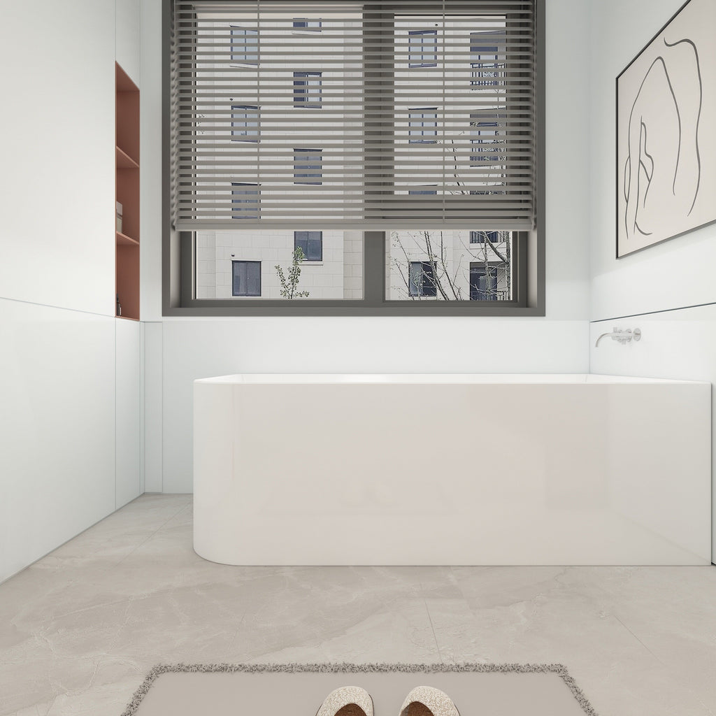 CB HOME 59''/67'' freistehende Acryl-Badewannen, einseitig wandmontiert, Überlauf links/rechts