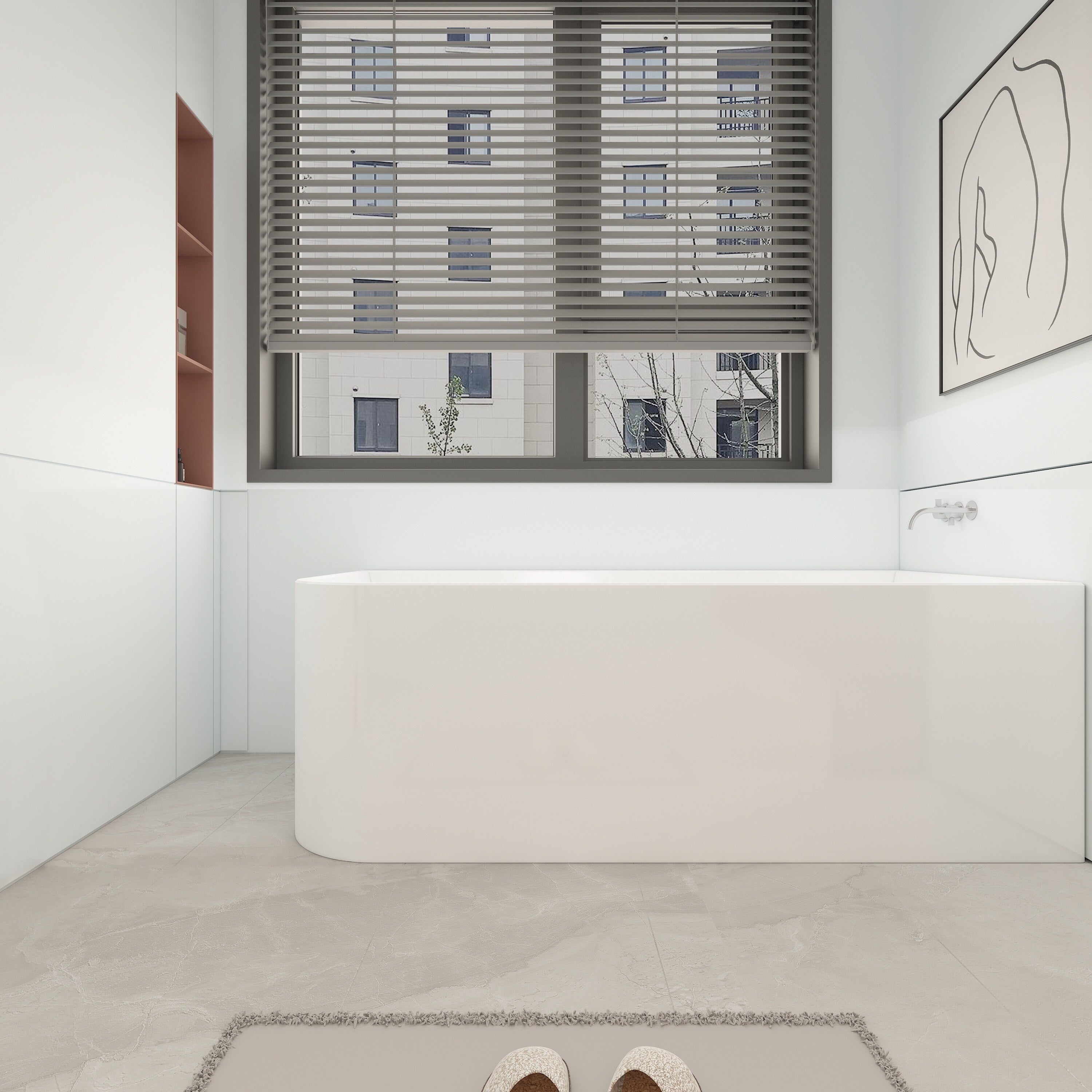 CB HOME 59''/67'' freistehende Acryl-Badewannen, einseitig wandmontiert, Überlauf links/rechts