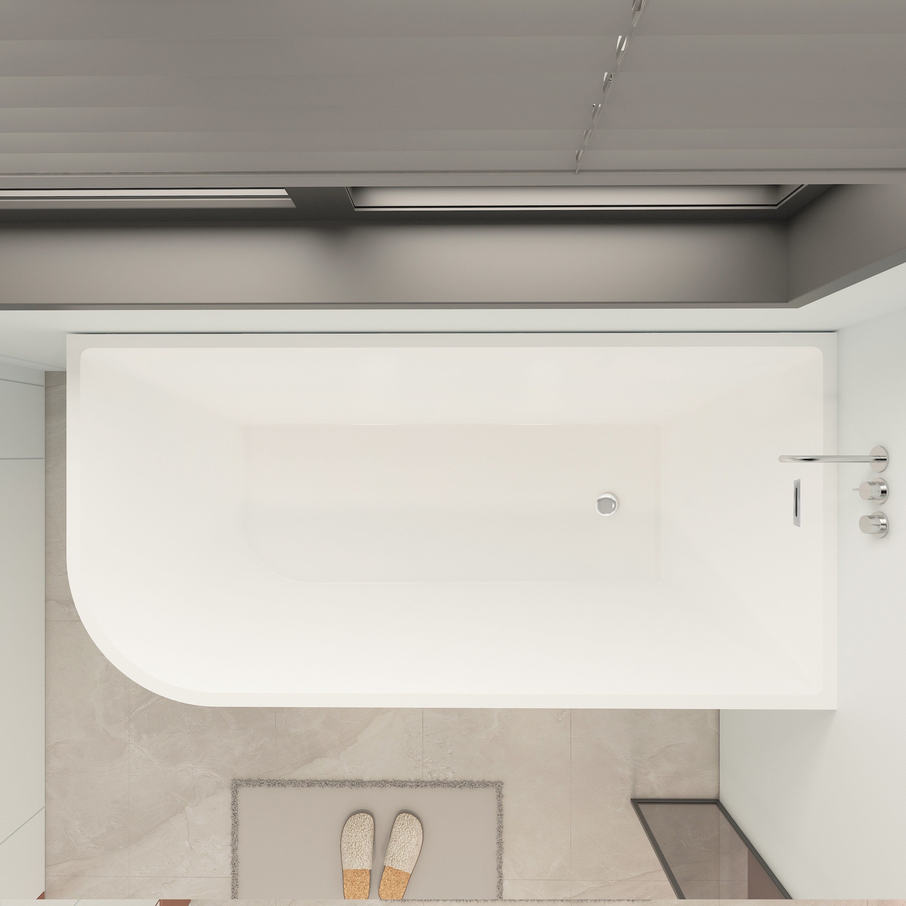 CB HOME 59''/67'' freistehende Acryl-Badewannen, einseitig wandmontiert, Überlauf links/rechts