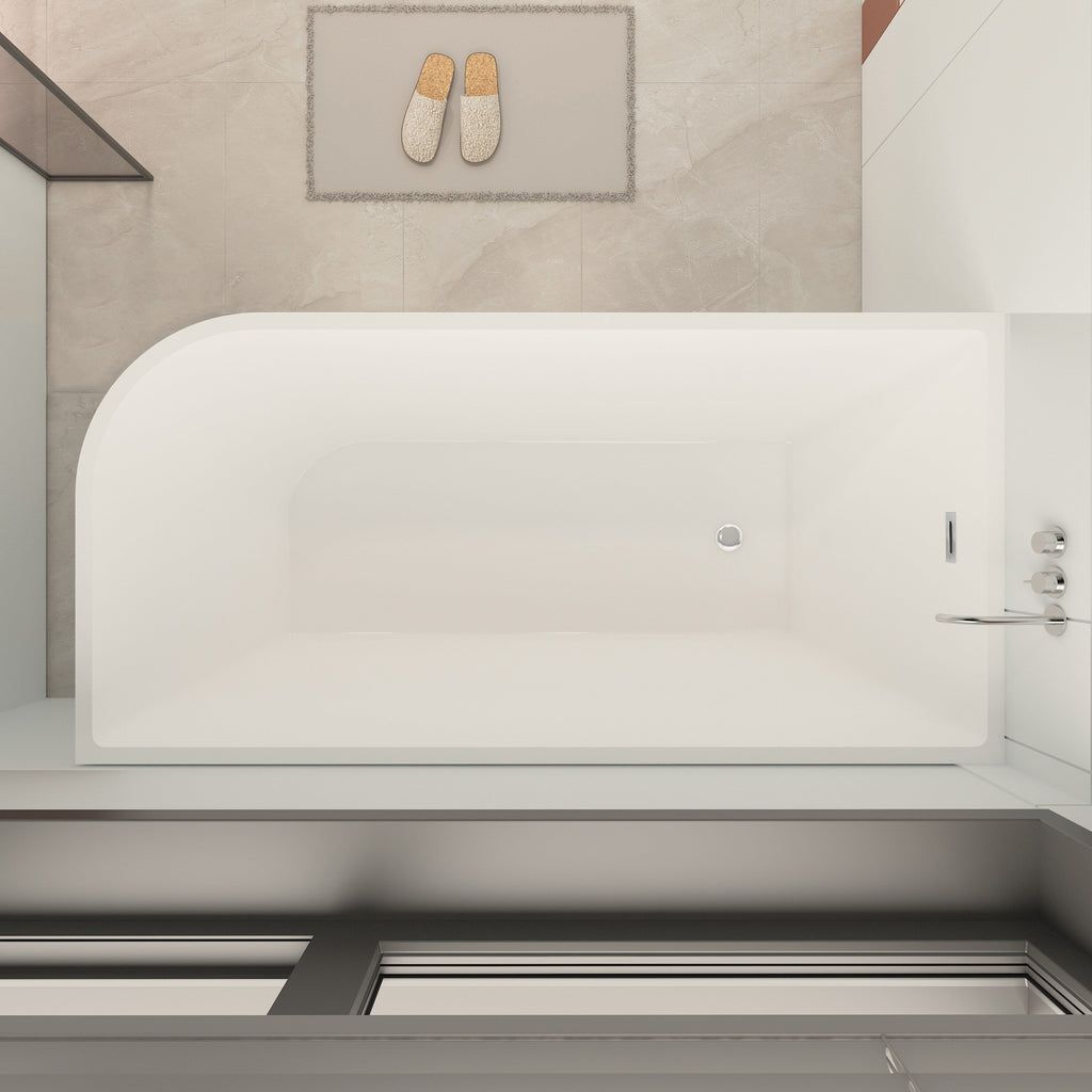 CB HOME 59''/67'' freistehende Acryl-Badewannen, einseitig wandmontiert, Überlauf links/rechts