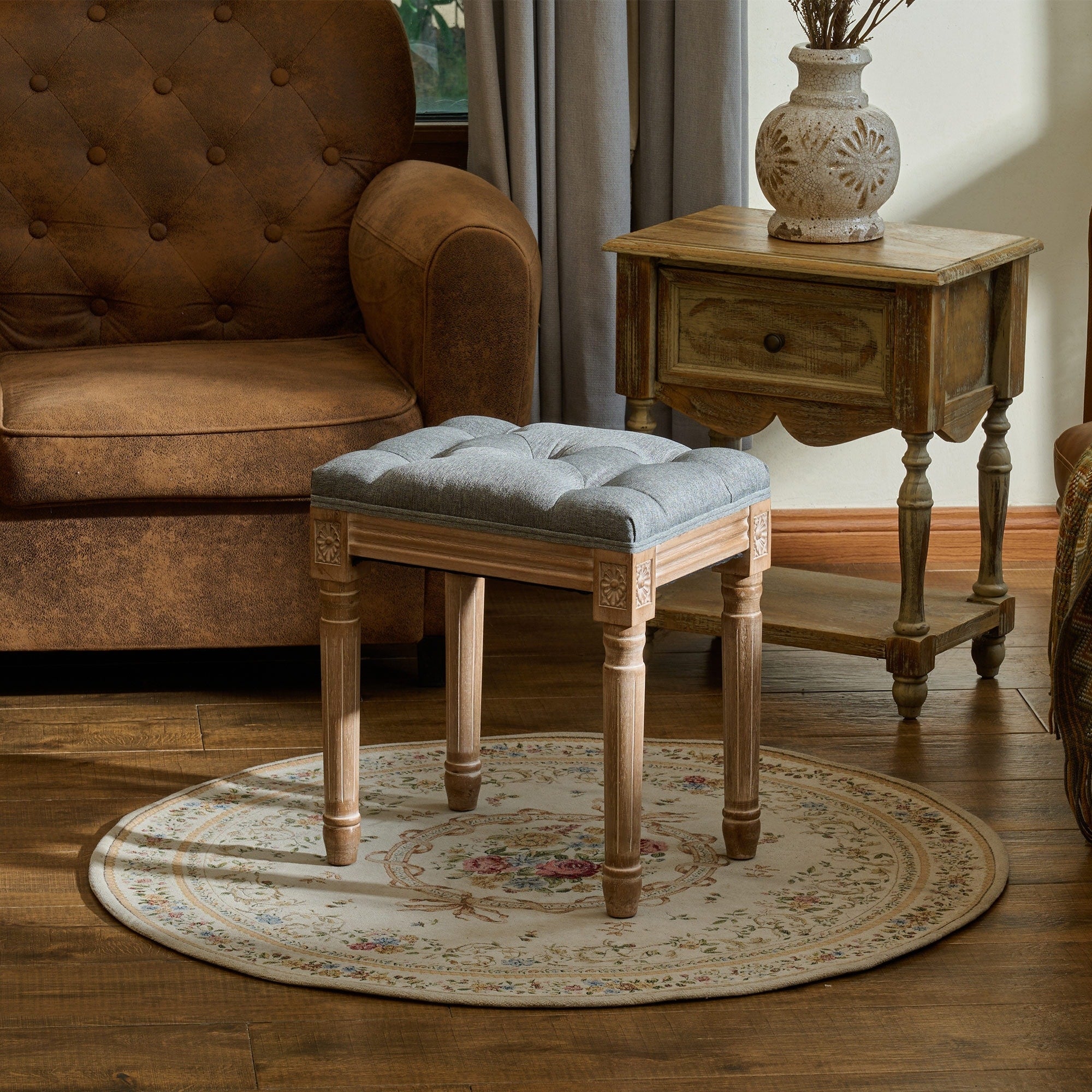 CO-Z Französischer Vintage-Fußhocker und Schminkhocker mit Polsterung