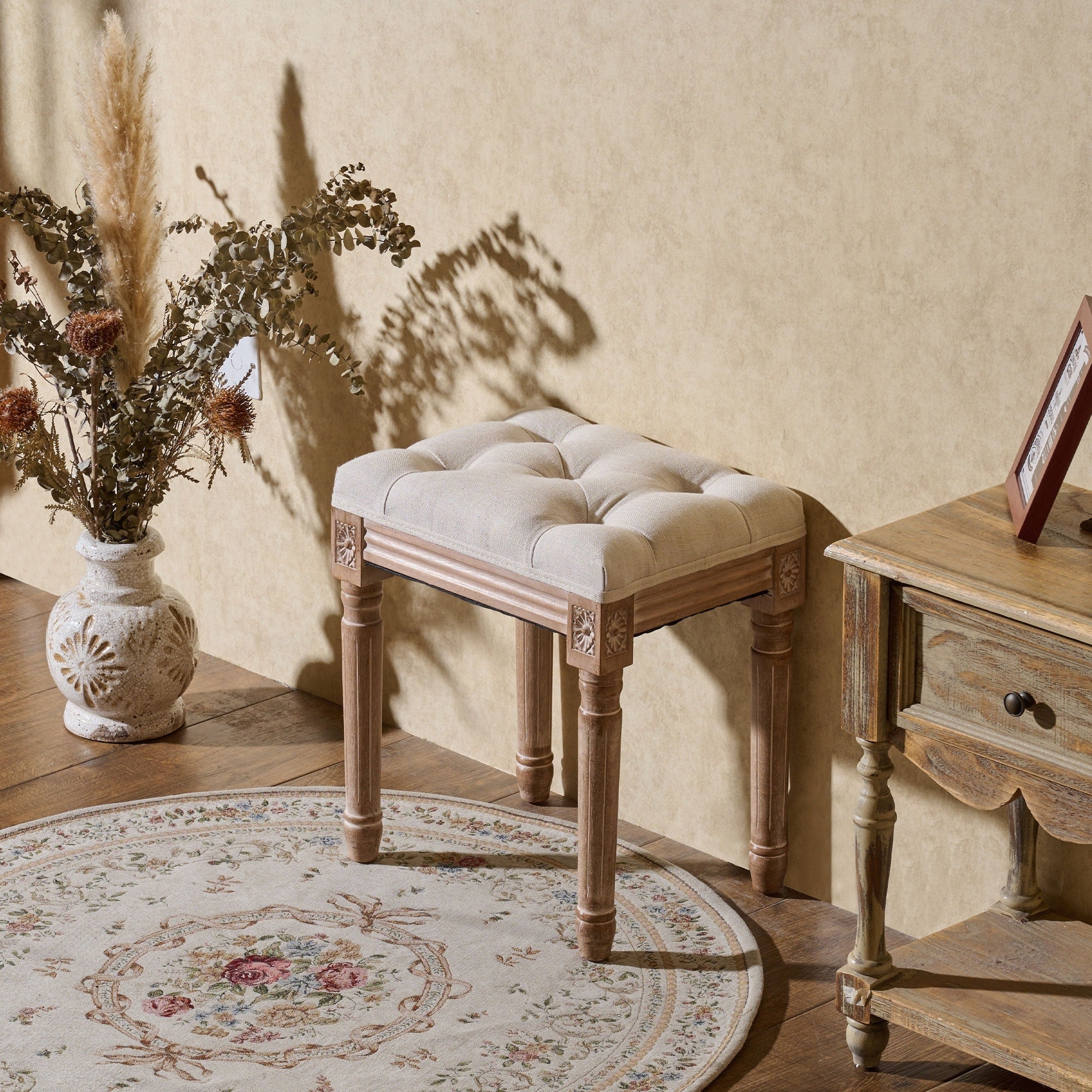 CO-Z Französischer Vintage-Fußhocker und Schminkhocker mit Polsterung