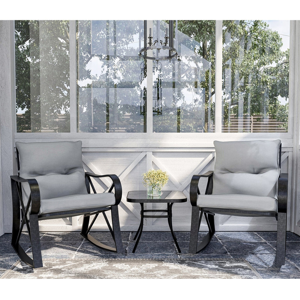 Gemütliches 3-teiliges Outdoor-Schaukelstuhl-Set mit Beistelltisch