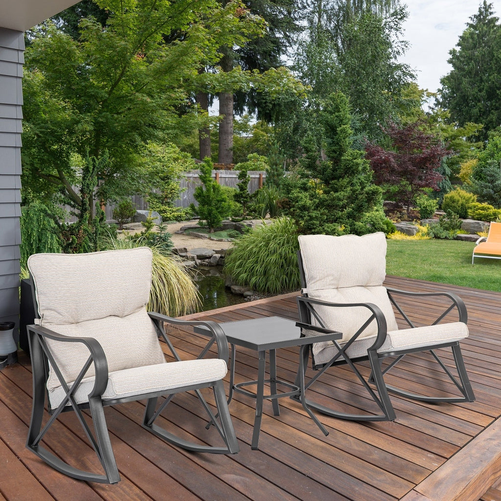 Gemütliches 3-teiliges Outdoor-Schaukelstuhl-Set mit Beistelltisch