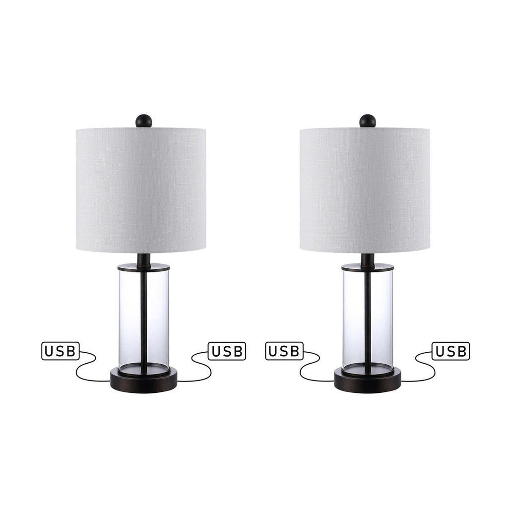 Cabell 21 Moderne LED-Tischleuchte aus Glas mit USB-Ladefunktion, geöltes Bronze-Finish (2er-Set) von JONATHAN Y