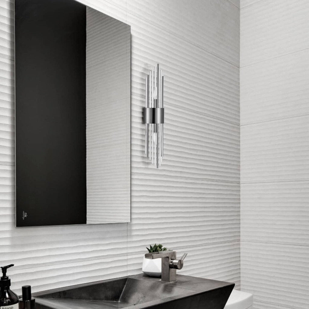 Moderne Wandleuchte Cabrera aus Metall mit wunderschönen, kristallklaren Glasstäben für das Badezimmer, 2er-Set