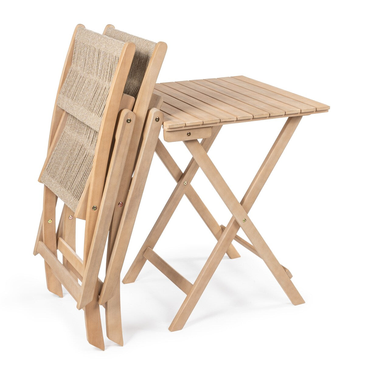 Cadiz Modernes 3-teiliges Bistro-Set aus Akazienholz im Küstenstil für den Außenbereich, faltbar, von JONATHAN Y