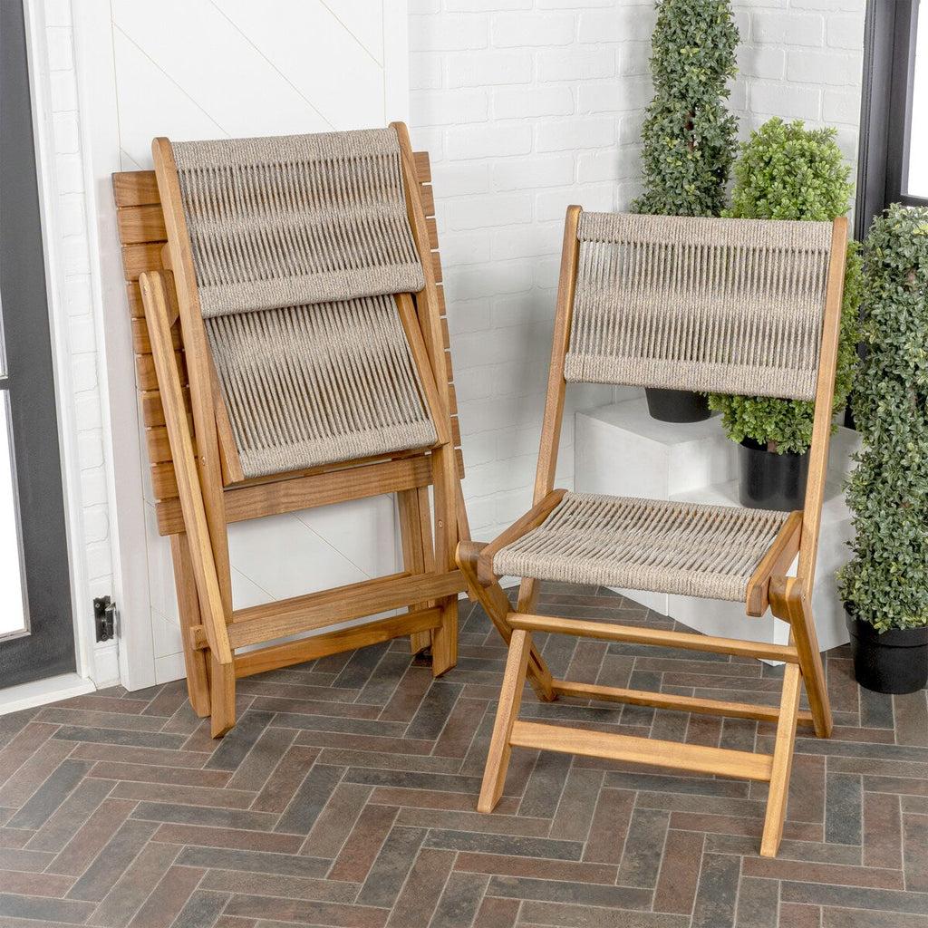 Cadiz Modernes 3-teiliges Bistro-Set aus Akazienholz im Küstenstil für den Außenbereich, faltbar, von JONATHAN Y