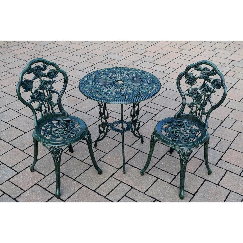 Camellia Bistro-Set, 3-teilig, aus Aluminiumguss, Verdi Green, bestehend aus Tisch und 2 Stühlen