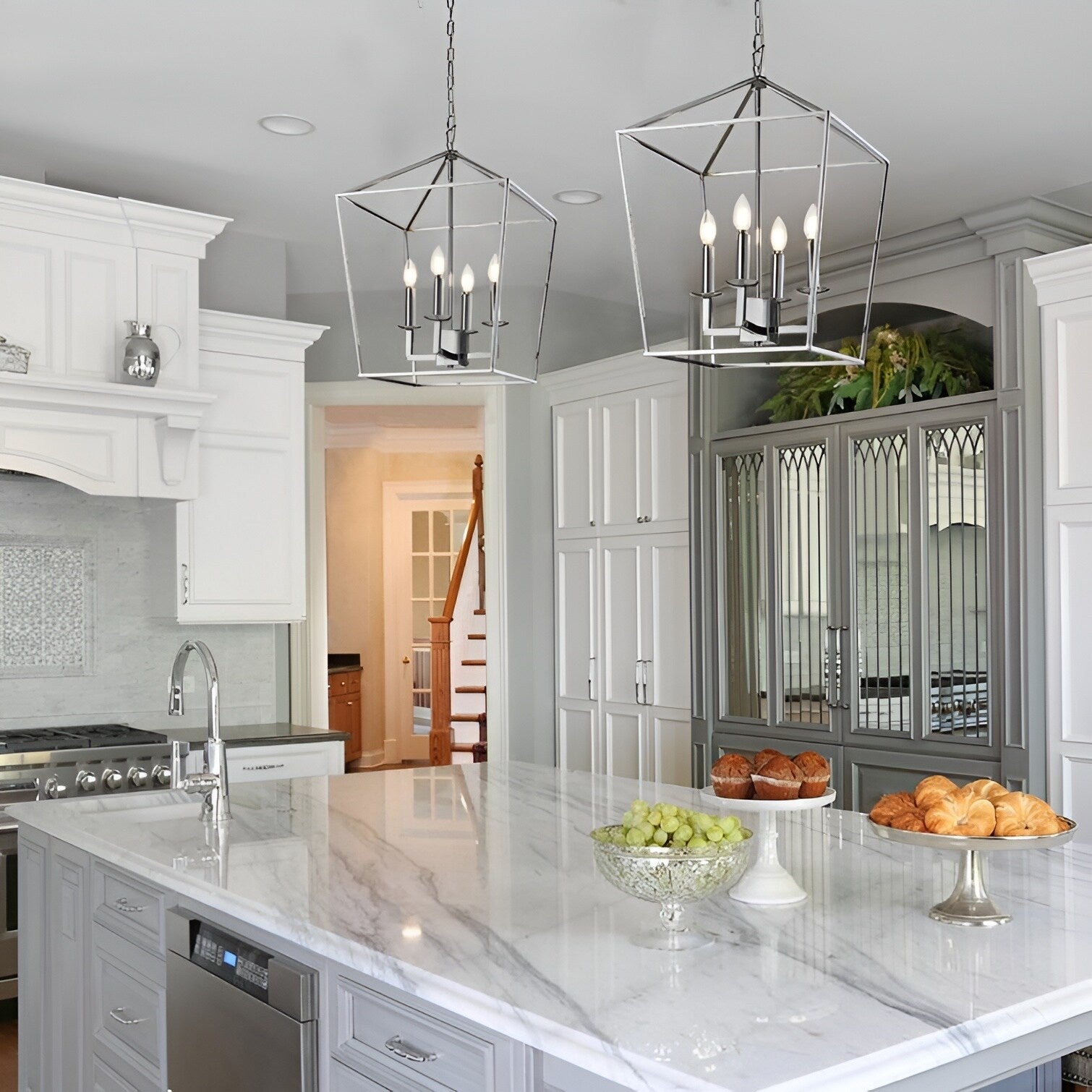 Laternenleuchte im Kerzenstil für Treppenhaus oder Kücheninsel, offener Käfig-Kronleuchter - Nicht verfügbar