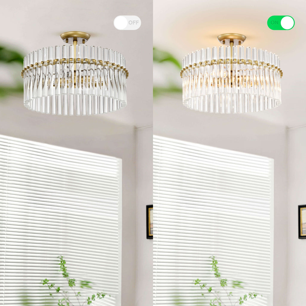 Casandra 4-flammige Deckenleuchte aus gebürstetem Messing mit Kristallglas