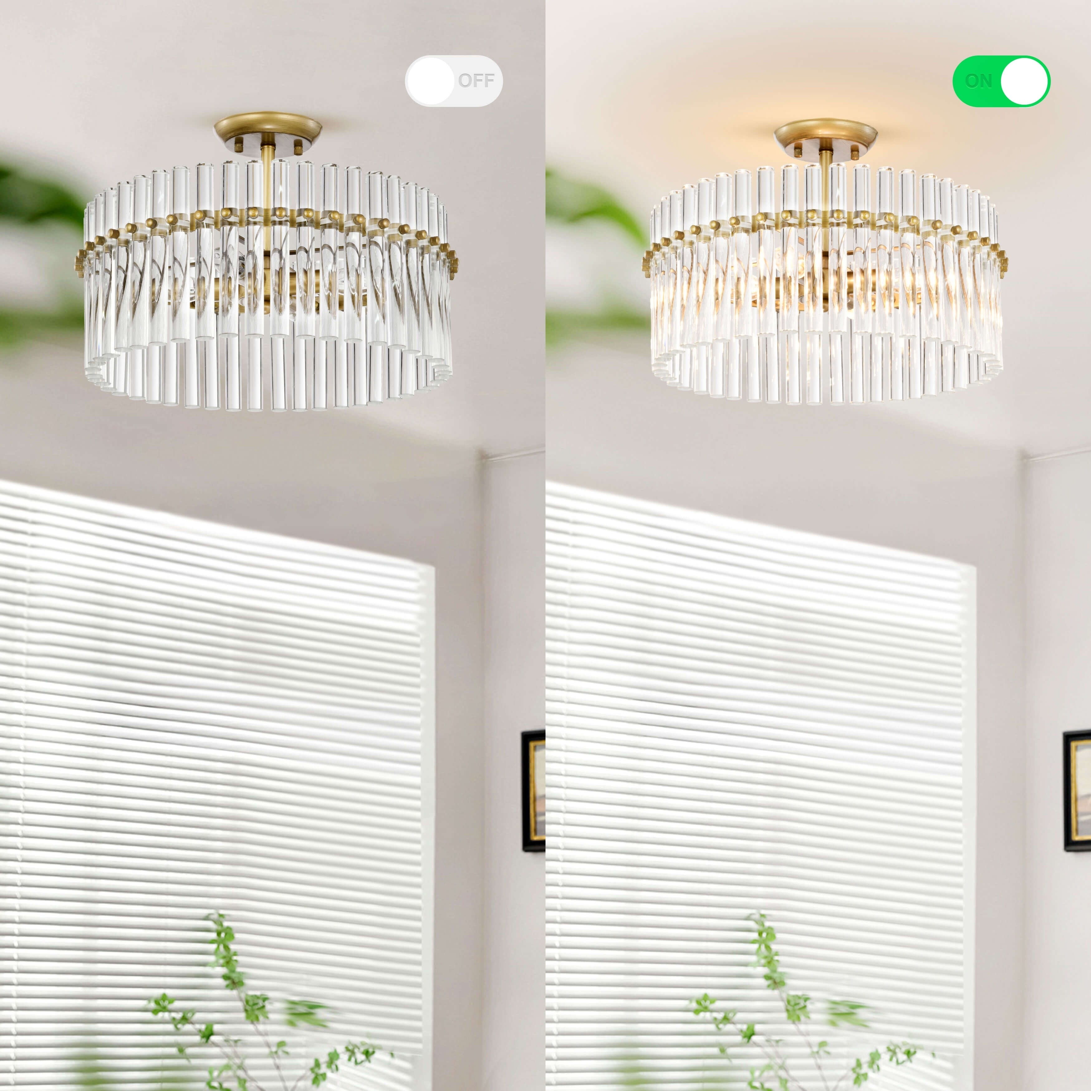 Casandra 4-flammige Deckenleuchte aus gebürstetem Messing mit Kristallglas