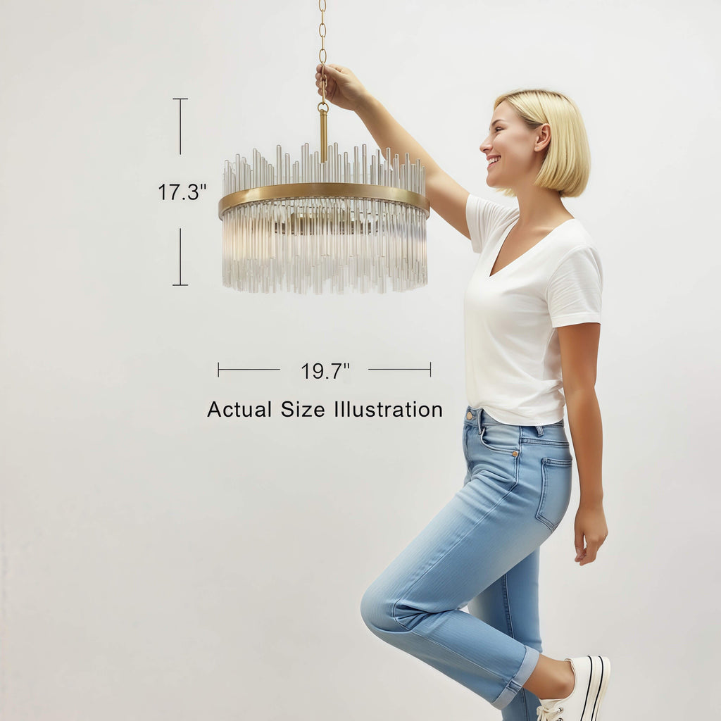 Casandra 5-flammiger Kronleuchter in glänzendem Bronze mit klaren Glasstäben – Glänzendes Bronze