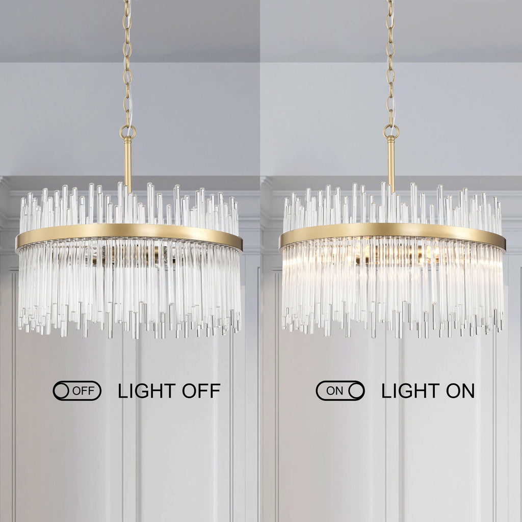 Casandra 5-flammiger Kronleuchter in glänzendem Bronze mit klaren Glasstäben – Glänzendes Bronze