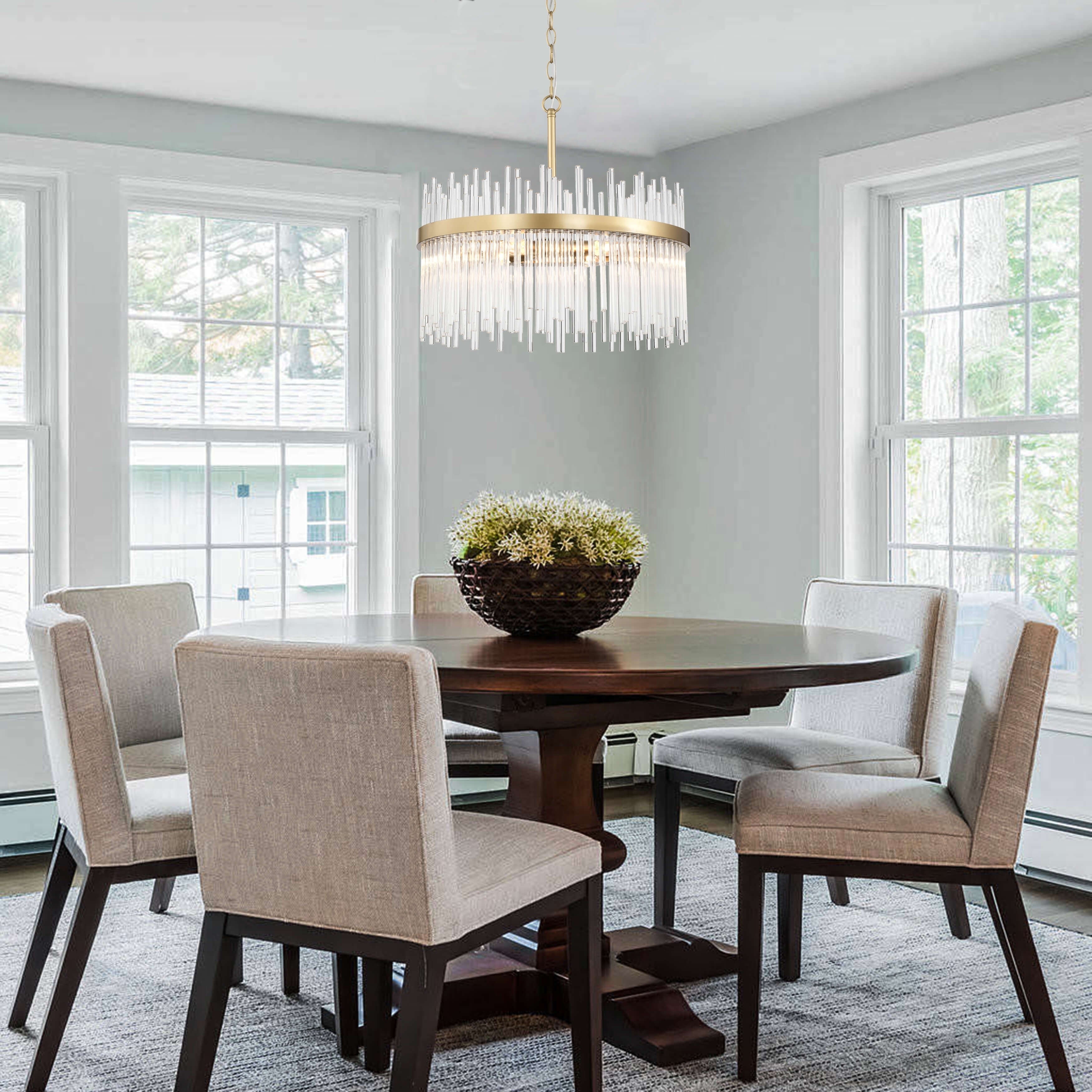 Casandra 5-flammiger Kronleuchter in glänzendem Bronze mit klaren Glasstäben – Glänzendes Bronze