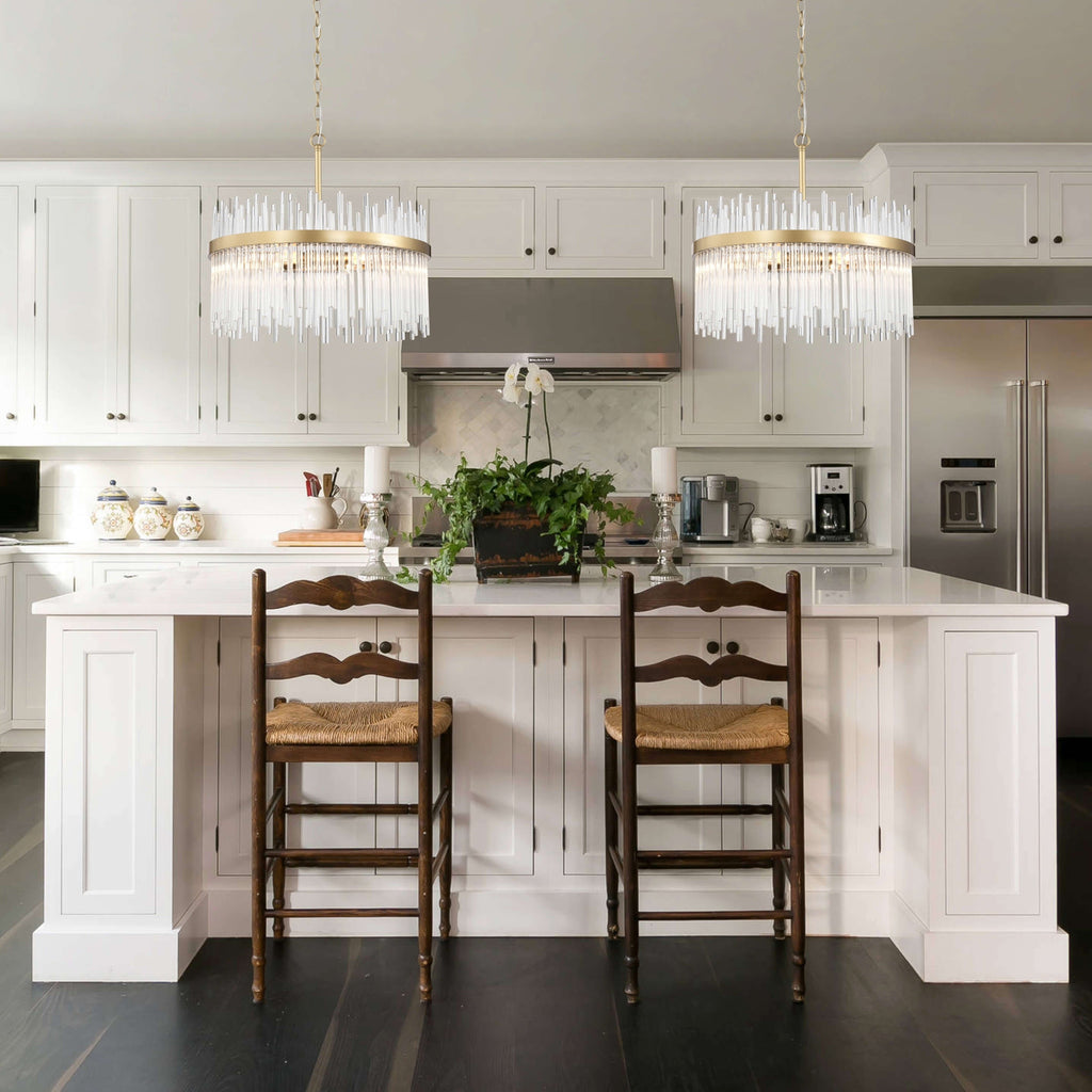 Casandra 5-flammiger Kronleuchter in glänzendem Bronze mit klaren Glasstäben – Glänzendes Bronze